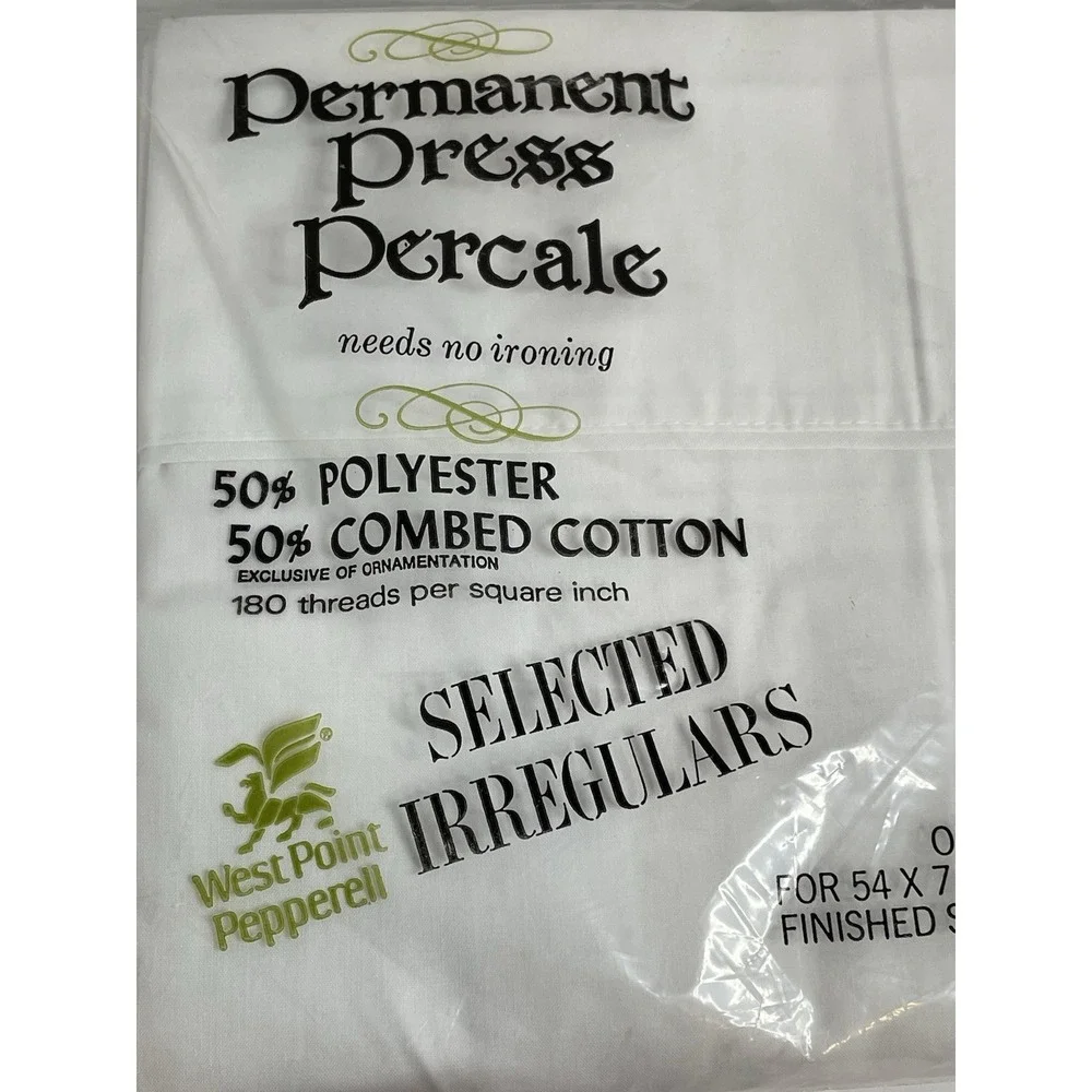 NEW VTG WestPoint Pepperell Permanent Press Percale Solid White Full Flat Sheet